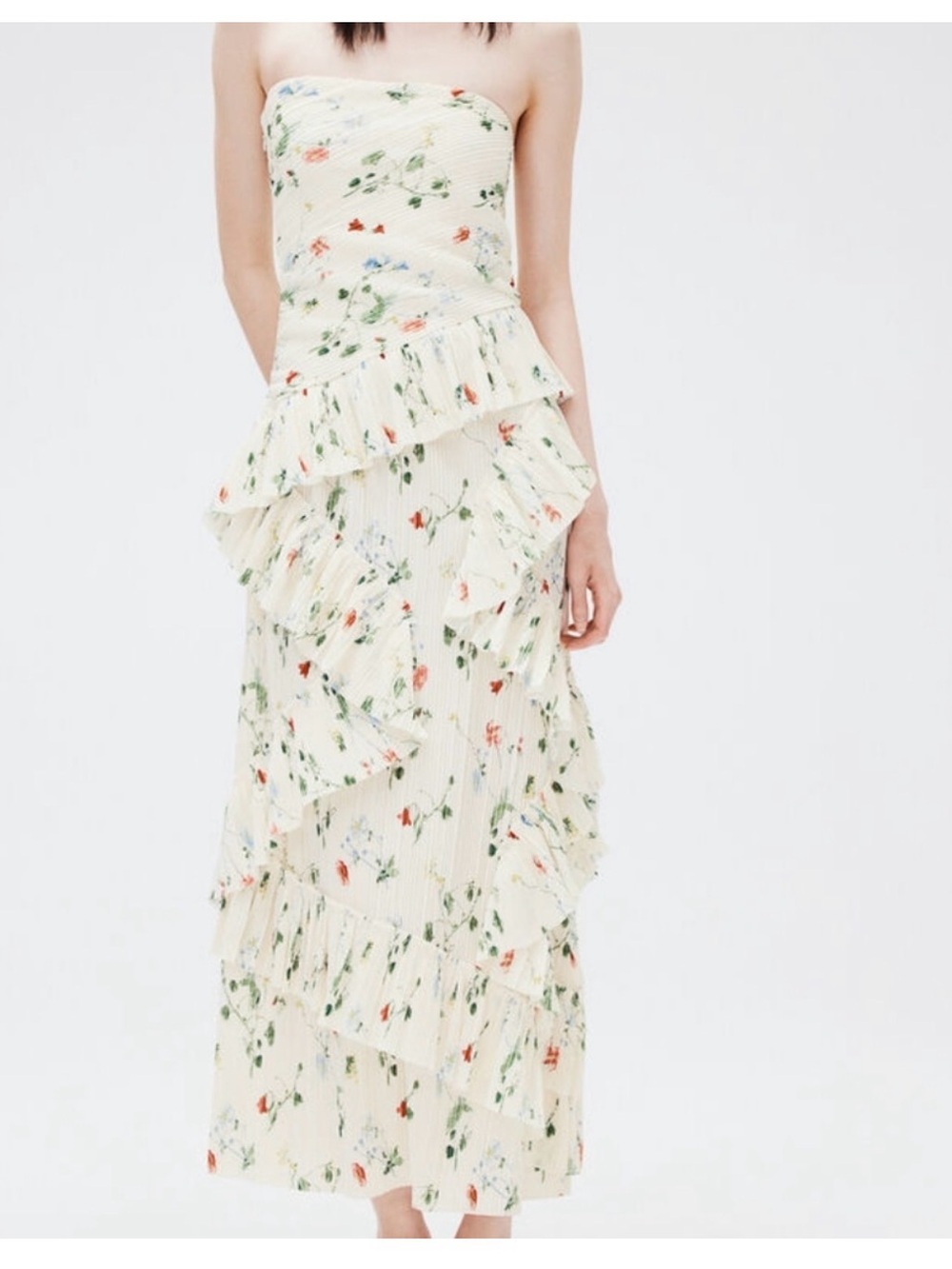 H&M Cream Strapless Floral Ruffle Maxi Dress. Size XL. Worn once.